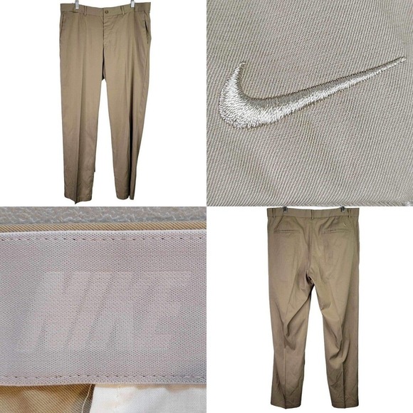 Nike Golf Pants Dri-Fit Men's Size 36X33 Tan Flat Front Chino Stretch Modern - Picture 1 of 14
